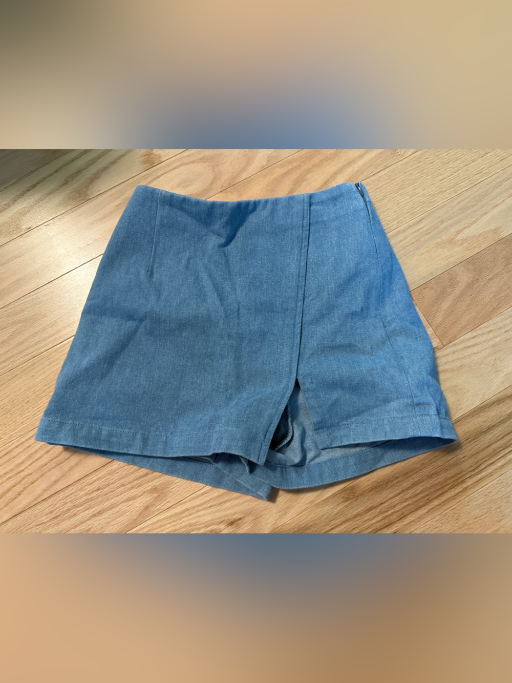 Elodie Light Blue Denim-Look High-Waist Shorts/Skort